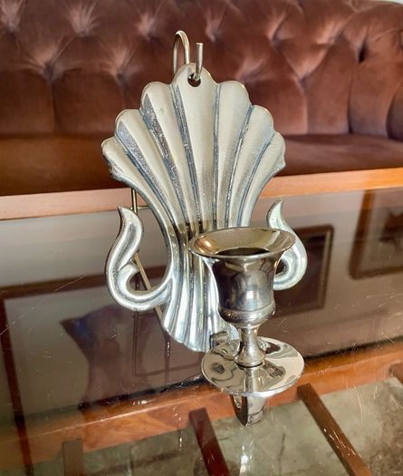 Antique Silver Colour Art Deco Style Retro Decor Scallop Shell Candle Sconce 1920s