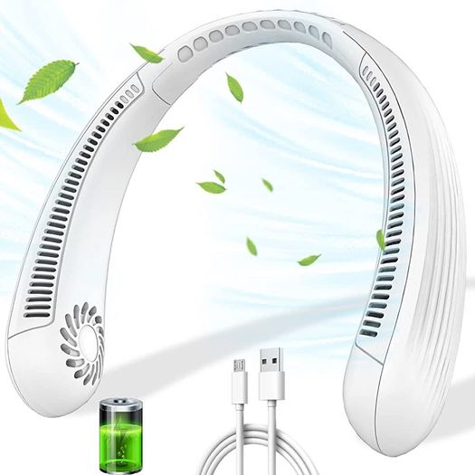 Portable Neck Fan Bladeless Hands Free Usb Rechargeable Battery Operated Neck Fans with 360 Degree Cooling, 3 Speeds Personal Headphone Design Mini Small Leafless Fan for Men Women Adult Kids
