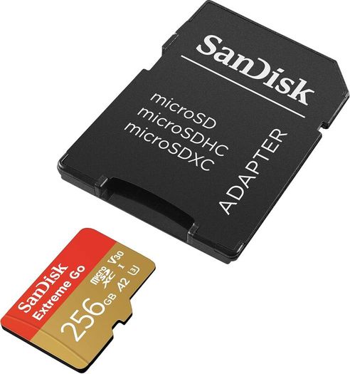 Micro SDXC card + SD adapter 256GB (For Android Devices, Gaming Consoles, Drones, Action Cams, UHS-I, up to 200 MB/s, V30, 5K, 4K, UHD, Rescue PRO, Class 10, U3)