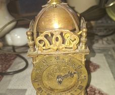 Vintage Brass Lantern Smiths Mantel Clock,  A Bedchamber or Temple Clock, with Key and working