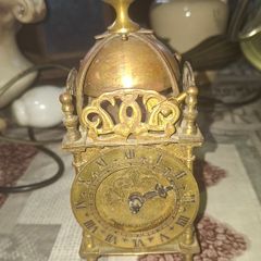 Vintage Brass Lantern Smiths Mantel Clock,  A Bedchamber or Temple Clock, with Key and working