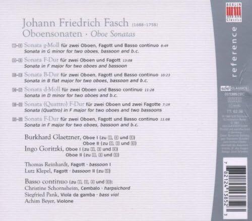 Johann Friedrich Fasch. Oboe Sonatas. CD. Free Postage!