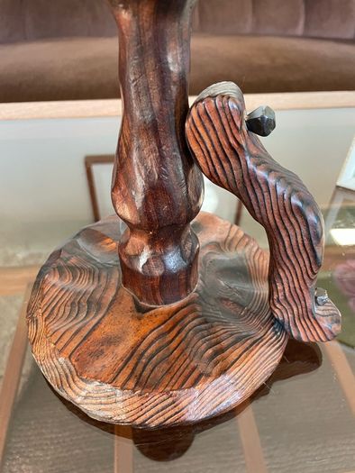 Primitive Candle Stick Antique Style Wood with Iron Tacks