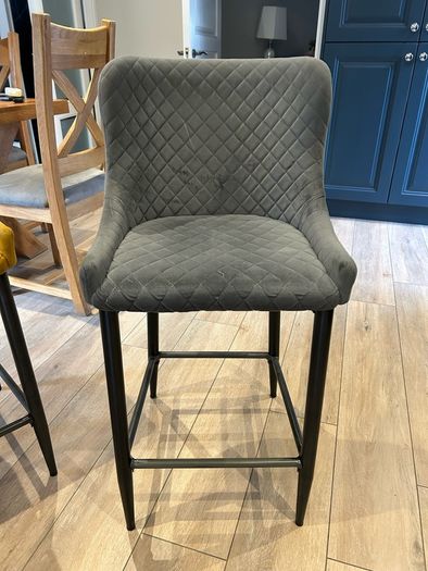 Velvet Barstool Set of 4 (2 Yellow Mustard and 2 grey)