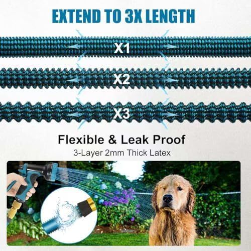 75FT Garden Hose Expandable Garden Hose with 10 Function Hose Spray Gun/Solid Brass Fittings Leak Proof Lightweight Used for Gardening Watering etc 75ft
