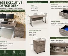Large Executive Office Desk with Mobile 2-Drawer Pedestal Grey Oak Finish