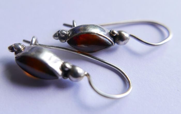 Vintage Baltic Amber Drop Earring, 925 Sterling Silver 2,1g