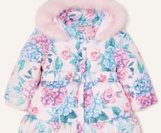 Monsoon Baby Floral Padded Puffball Coat Pink