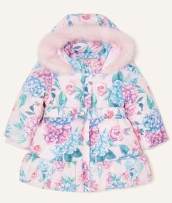 Monsoon Baby Floral Padded Puffball Coat Pink