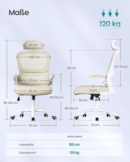 Executive Mesh Office Chair with Headrest & Folding Armrests Beige