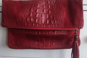 Red Italian Suede Croc-Effect Leather Crossbody Bag Clutch