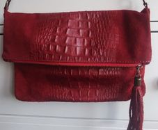 Red Italian Suede Croc-Effect Leather Crossbody Bag Clutch