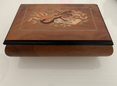 Ercalona music box jewellery box  - plays Edelweiss - with violin design - Italian made - 21.5cm long x 14cm deep x 7cm high