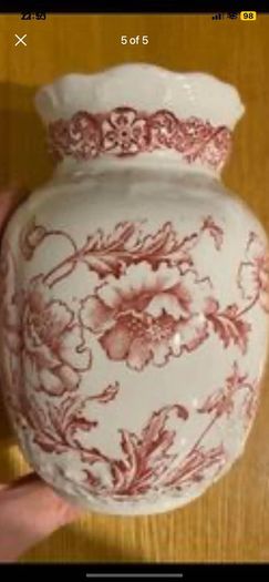 Victorian Red Transferware Porcelain Vase