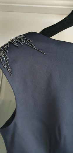 Adrianna Papell navy embellished rushed dress Sz 12UK - Rrp 125 (New)
