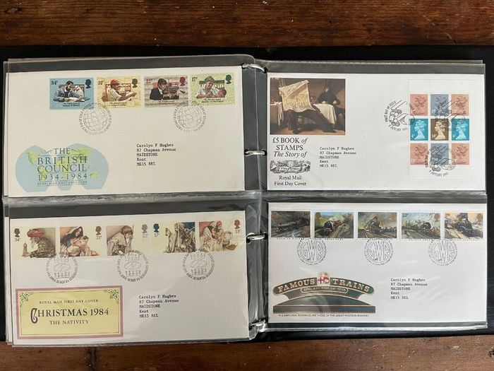 Collection of  81 UK First Day Cover stamps 1980 to 1986 in album plus 10 extra pages