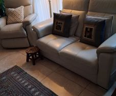 Stunning Harvey Norman Cream Italian Leather Two Seater Sofa & Recliner