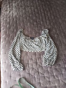 Size 10 White with velvet black polka dot cropped top