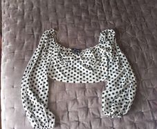 Size 10 White with velvet black polka dot cropped top