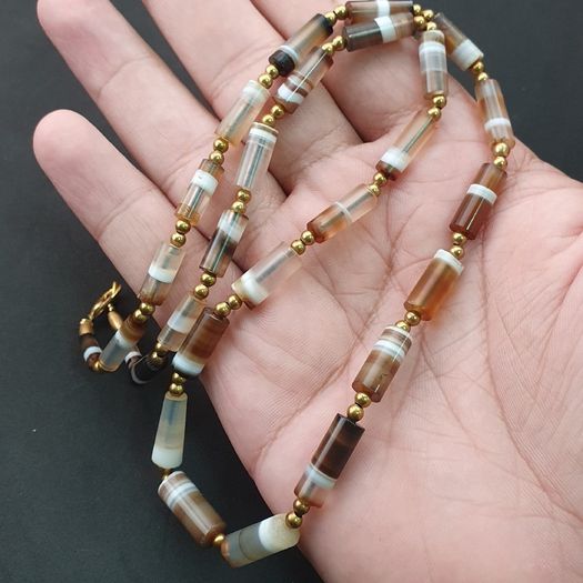 Authentic Antique Yemeni Banded Agate Beads Necklace 22 inches