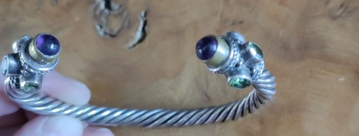 Bracelet Beautiful Silver Torque Bangle Cuff with Amethyst and peridot