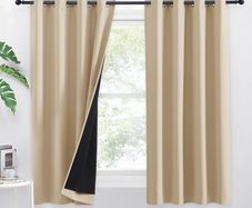 100% Blackout Double-Layer Curtains with Liner - Thermal 52x95 Inch Long Curtains for Bedroom Living Room, Energy Energy & Noise Reducing, Biscotti Beige Grommet Blackout Drapes, 2 Panels  100% Blackout Double-Layer Curtains with Liner - Th