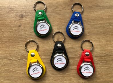 Brand new synthetic leather Citroen keyring with trolley token