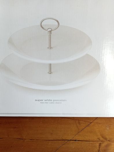 Brand new porcelain white cake stand in box