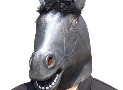 Rubber novelty Halloween black Horse mask.