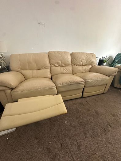 3 seater Leather with recliner Sofa and 2 arm chair recliners