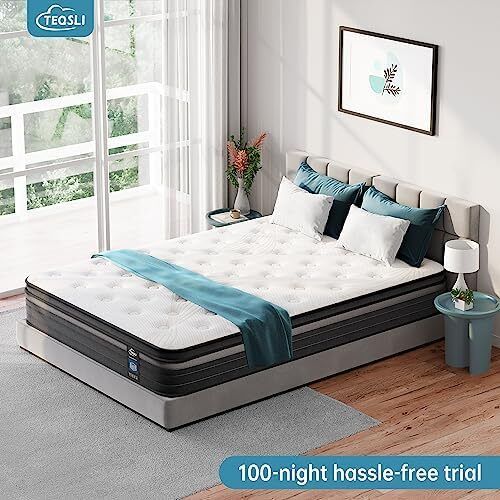 Pocket Sprung Double Mattress 4FT6 with Breathable Soft Fabric, 10 Inch Hybrid Mattress Double for Pressure & Back Pain Relief, Medium Firm Mattress in a Box 135x190x25cm