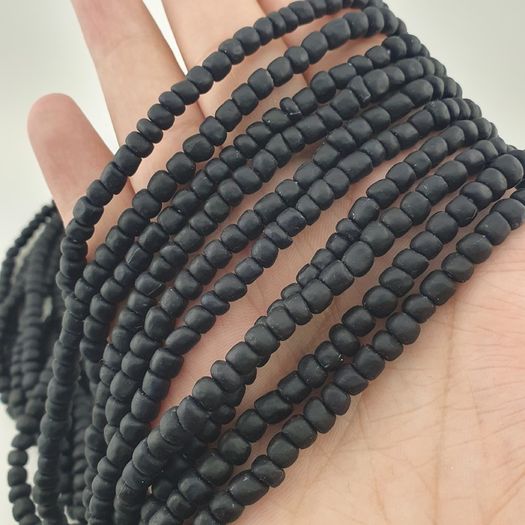 Antique African Style Dark Black Blue 5-6.6mm Glass Beads Necklace Strand