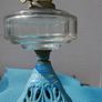 Vintage Victorian oil lamp CAST IRON BASE with Bristol  bowl Image 7