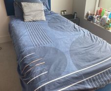 Navy Single bed frame and mattress + IKEA stand lamp