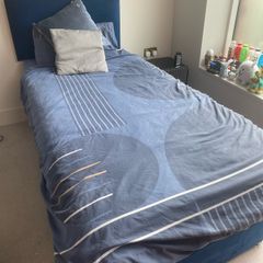 Navy Single bed frame and mattress + IKEA stand lamp