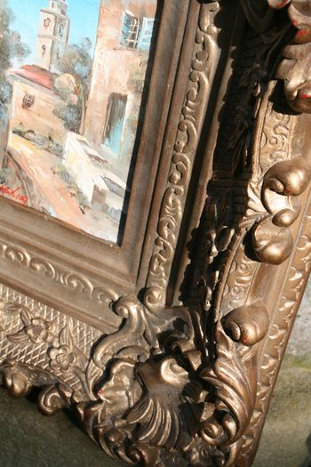 Antique Small oil on canvas painting and gold Louis Style French Deluxe Antique Frame (13,5" x 15,5")