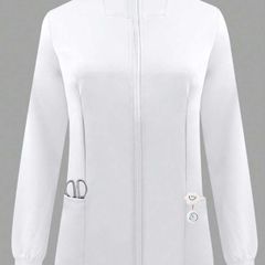 Zipper Front Stand Collar Long Sleeve Uniform Scrub Jacket