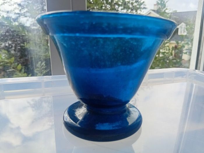 Handmade mouth-blown/ free-blown turquoise blue/green glass