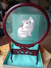 Vintage cat oriental silk screen