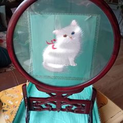 Vintage cat oriental silk screen