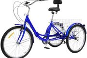 24 Inch Foldable Tricycle for Adults, Bicycle for Seniors, Folding Tricycle with Storage Basket, 7 Gears, Ideal for Shopping, Weights Capacity 120 kg, Blue