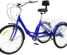 24 Inch Foldable Tricycle for Adults, Bicycle for Seniors, Folding Tricycle with Storage Basket, 7 Gears, Ideal for Shopping, Weights Capacity 120 kg, Blue
