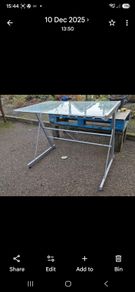 glass top steel frame desk or bench