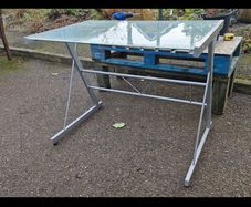 glass top steel frame desk or bench