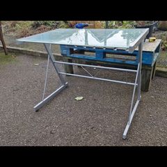 glass top steel frame desk or bench