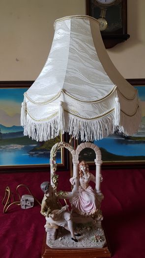 Capodimonte Italian Figurine Signed Large Table Lamp With Silky White Shade 27 Inches Tall