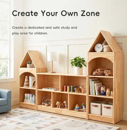 3-Tier Corner Cabinet for Toy Storage  15mm Rubberwood, Rounded Edges, Kid Reachable Height, Suitable for Kids Room, Playroom, Nursery, Classroom etc.