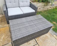 Grey Rattan Garden Sofa & Storage Table Set