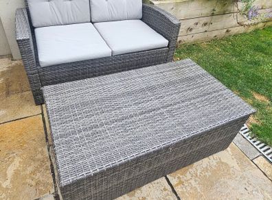 Grey Rattan Garden Sofa & Storage Table Set