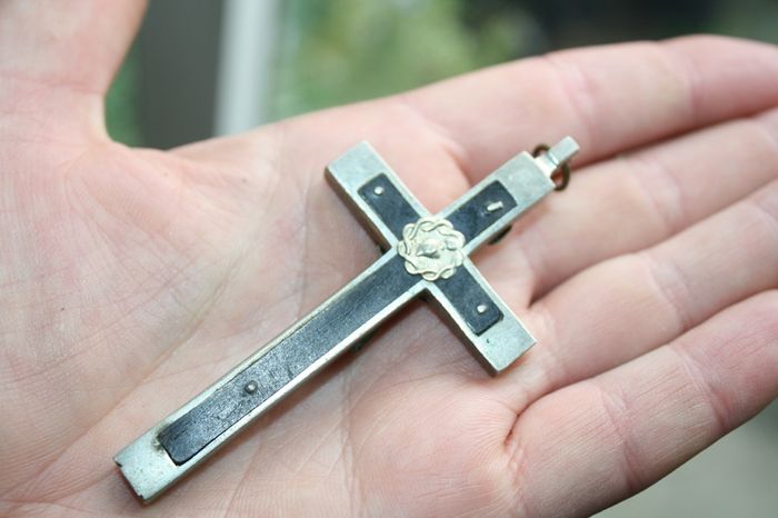 Antique France Ebony Crucifix Pectoral Cross Pendant